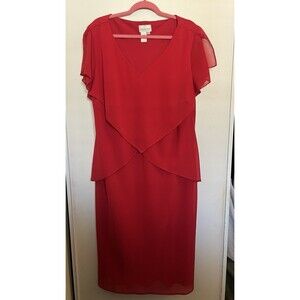 Coldwater Creek Red Layered Chiffon Sheath Dress Plus Size 22 Flutter Sleeves